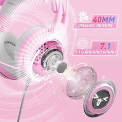 Conelz Cat Ear Gaming Headset — USB 7.1 Surround, LED Breathing Light, Vibration, Mic