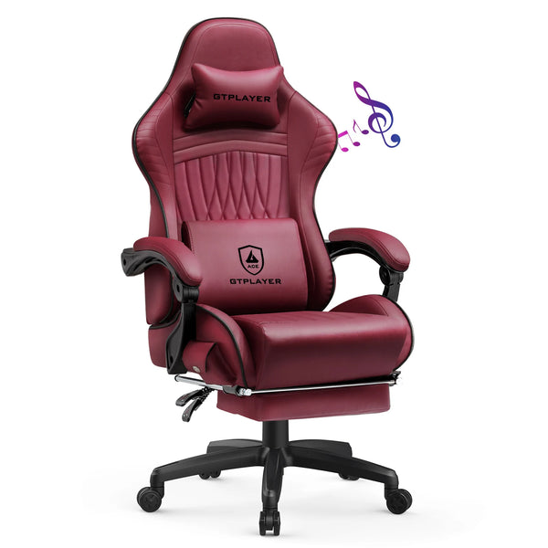 GTPLAYER Ergonomic Gaming Chair with Bluetooth Speakers, Footrest & Linkage Armrests