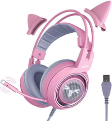 Conelz Cat Ear Gaming Headset — USB 7.1 Surround, LED Breathing Light, Vibration, Mic