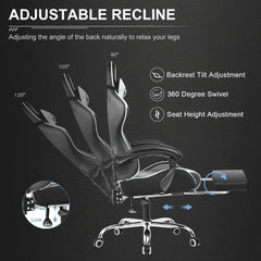GTPLAYER Gaming Chair with Footrest, Headrest & Massage Lumbar Support