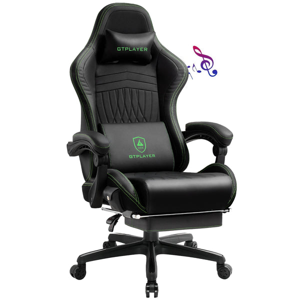 GTPLAYER Ergonomic Gaming Chair with Bluetooth Speakers, Footrest & Linkage Armrests