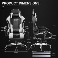 GTPLAYER Gaming Chair with Footrest, Headrest & Massage Lumbar Support