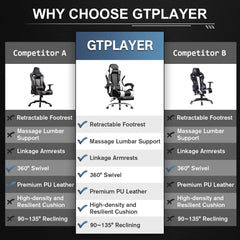 GTPLAYER Gaming Chair with Footrest, Headrest & Massage Lumbar Support