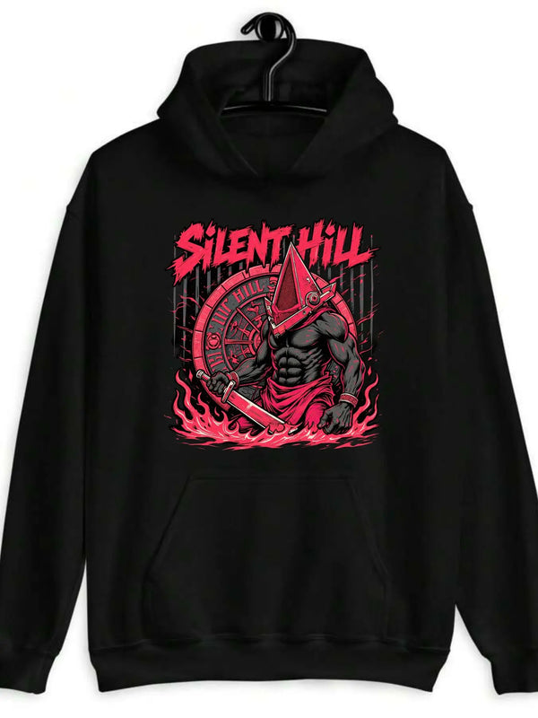 Men's Silent Hill Pyramid Head Hoodie Iconic Red Pyramid Head Logo Print