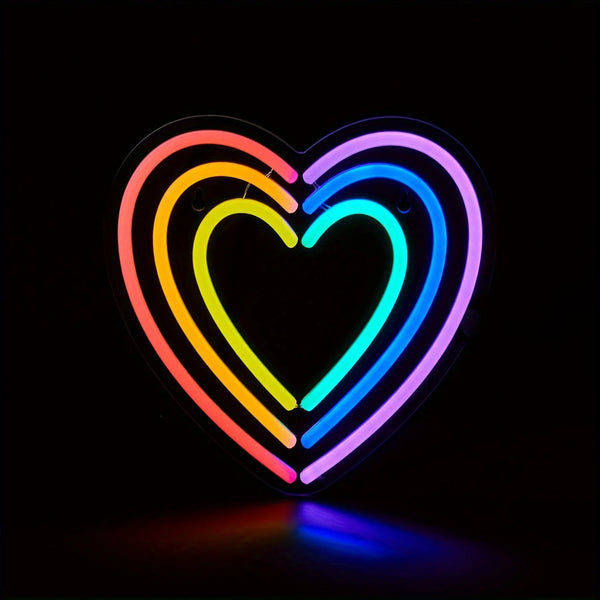 1pc Rainbow Heart LED Neon Sign - USB Powered Wall Decor Light