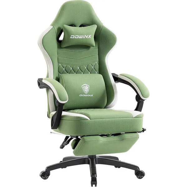 Breathable Fabric Gaming Chair with Gel Cushion, Extended Footrest & Storage Bag