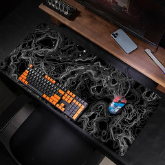 Contour map Black and white Art Abstract Mouse pad Extended large Gaming mats