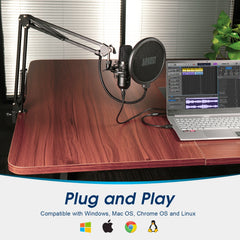 USB Condenser Microphone with Boom Arm Unidirectional Professional Cardioid