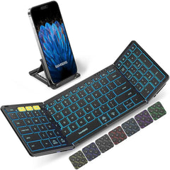 Full-Size Foldable Wireless Keyboard — Bluetooth 5.1, 3 Devices, Numpad, 7-Color Backlit