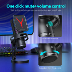 Gaming Microphone Condenser Mic PC Laptop Computer Mike RGB Studio