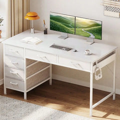 XMSJ 48" Modern Computer Desk with Cabinet & Keyboard Shelf — Small Space Office Desk