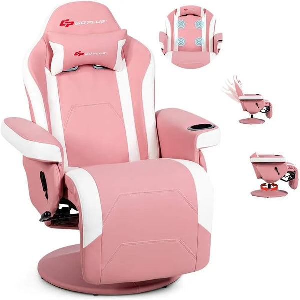 YTYIN Gaming Recliner with 8-Mode Massage, Cup Holder, Side Pouch & 360° Swivel