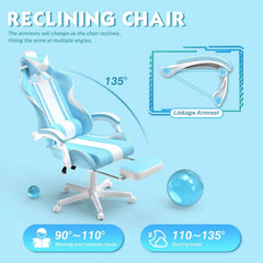 Bunny Ear Gaming Chair with Massage Lumbar, Footrest & Linkage Armrests