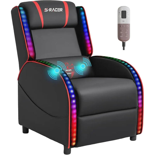 Ergonomic Gaming Recliner Chair with RGB LED Lighting & Waist Massager