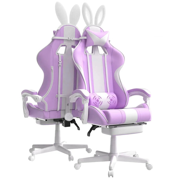 Bunny Ear Gaming Chair with Massage Lumbar, Footrest & Linkage Armrests