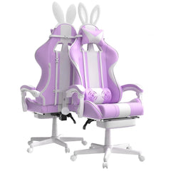 Bunny Ear Gaming Chair with Massage Lumbar, Footrest & Linkage Armrests