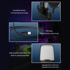 Professional USB Condenser Microphone Kit for Gaming PC & Laptop Wired Mic