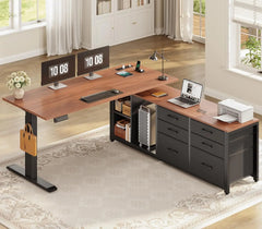 L-Shaped Electric Standing Desk 55" — Height Adjustable, 6 Drawers & Built-In Power Outlets