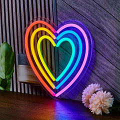 1pc Rainbow Heart LED Neon Sign - USB Powered Wall Decor Light