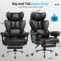 Heavy Duty Gaming Chair — 400lb Capacity, Spring Lumbar, Footrest & Embossed PU Leather