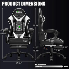 Racing Style Gaming Chair with Vibrating Lumbar Massager, Neck Pillow & Footrest