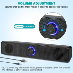 PC Soundbar Wired and Wireless Bluetooth Speaker USB Powered Gaming