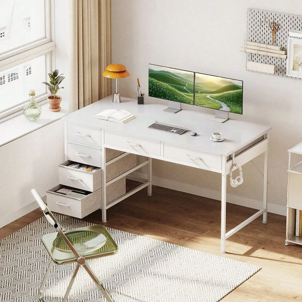 XMSJ 48" Modern Computer Desk with Cabinet & Keyboard Shelf — Small Space Office Desk