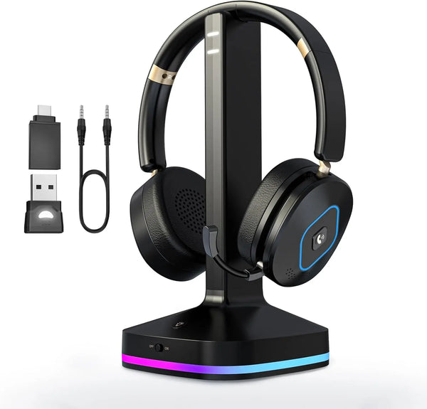 Wireless Bluetooth Gaming Headset — RGB Charging Dock, Noise-Cancelling Mic, Ergonomic Design