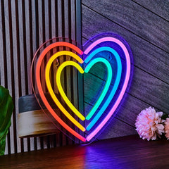 1pc Rainbow Heart LED Neon Sign - USB Powered Wall Decor Light