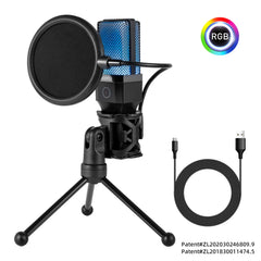 Gaming Microphone Condenser Mic PC Laptop Computer Mike RGB Studio