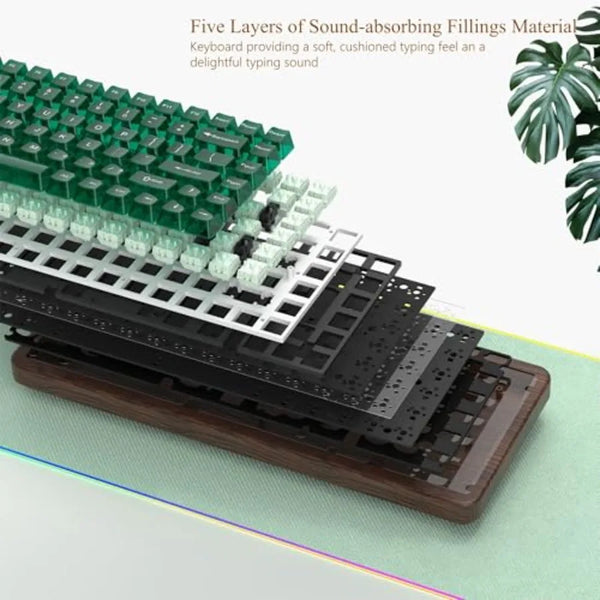 Wireless Mechanical Keyboard — Natural Wood Frame, 60% Layout, Green