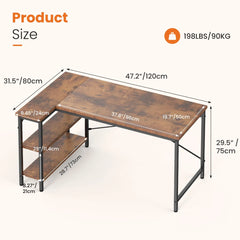 JHK 47" L-Shaped Gaming Desk with Reversible 2-Tier Shelves & X-Brace Frame
