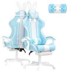 Bunny Ear Gaming Chair with Massage Lumbar, Footrest & Linkage Armrests