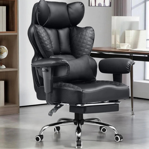 Heavy Duty Gaming Chair — 400lb Capacity, Spring Lumbar, Footrest & Embossed PU Leather