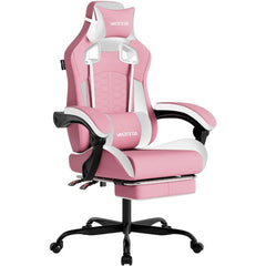 Pink Ergonomic Gaming Chair with Massage Function & Retractable Footrest