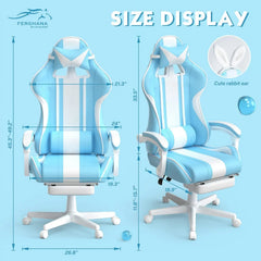 Bunny Ear Gaming Chair with Massage Lumbar, Footrest & Linkage Armrests
