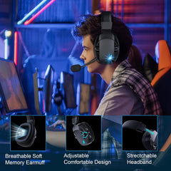 Acinaci Wireless Gaming Headset — 2.4GHz + Bluetooth, 50mm Drivers, Memory Foam, Detachable Mic