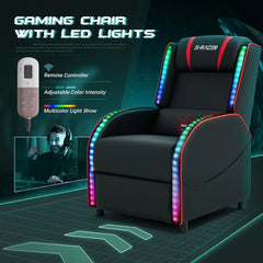 Ergonomic Gaming Recliner Chair with RGB LED Lighting & Waist Massager