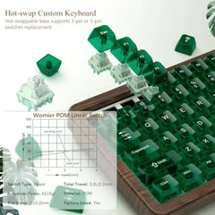 Wireless Mechanical Keyboard — Natural Wood Frame, 60% Layout, Green