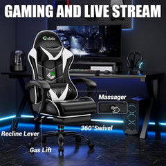 Racing Style Gaming Chair with Vibrating Lumbar Massager, Neck Pillow & Footrest