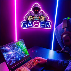 GAMER Neon Sign Suitable for Game Rooms USB Powered Wall MultiColor RGB