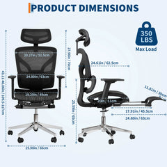 HiMISS Ergonomic High-Back Mesh Chair with 3D Armrests, Footrest & 145° Recline