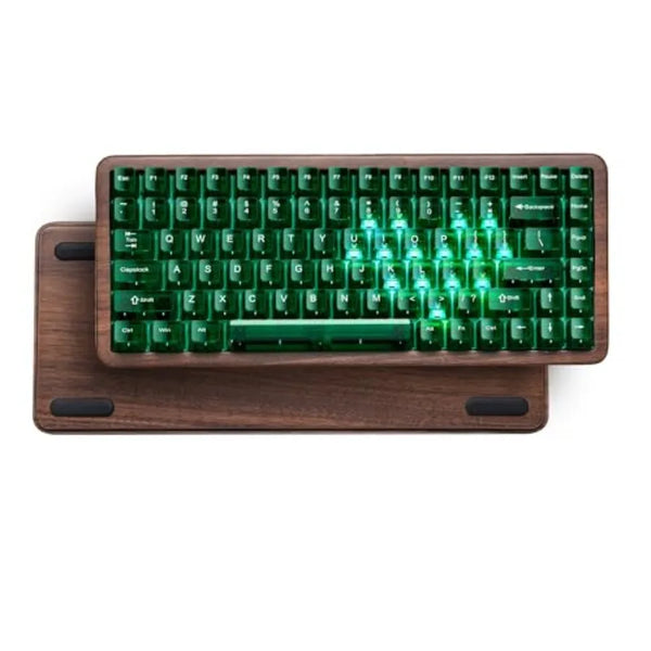 Wireless Mechanical Keyboard — Natural Wood Frame, 60% Layout, Green