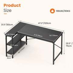 JHK 47" L-Shaped Gaming Desk with Reversible 2-Tier Shelves & X-Brace Frame