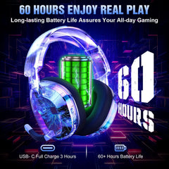 Wireless Gaming Headset — PS5/PS4/PC/Switch/Mac, 7.1 Surround, RGB, 60H Battery, BT 5.4
