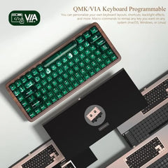 Wireless Mechanical Keyboard — Natural Wood Frame, 60% Layout, Green