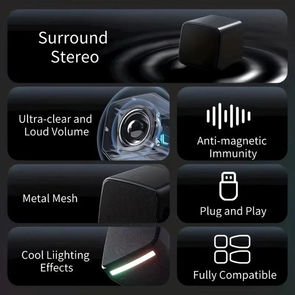 Stereo Sound Mini Speakers With Cool Lights Computer Speakers USB Powered