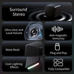 Stereo Sound Mini Speakers With Cool Lights Computer Speakers USB Powered
