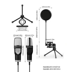 Professional USB Condenser Microphone Kit for Gaming PC & Laptop Wired Mic