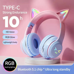EOENKK RGB Cat Ear Wireless Headset — Bluetooth 5.3, 40mm Drivers, Memory Foam, Voice Assistant